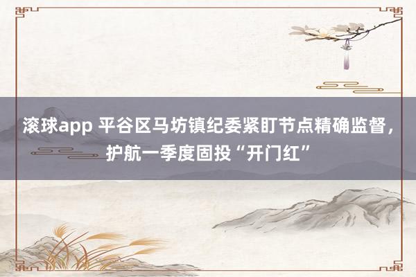 滚球app 平谷区马坊镇纪委紧盯节点精确监督，护航一季度固投“开门红”