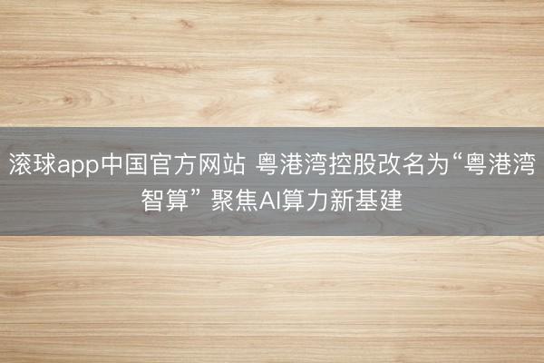 滚球app中国官方网站 粤港湾控股改名为“粤港湾智算” 聚焦AI算力新基建